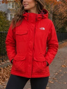 The North Face Red Hooded Winter Jacket Coat Women’s Medium